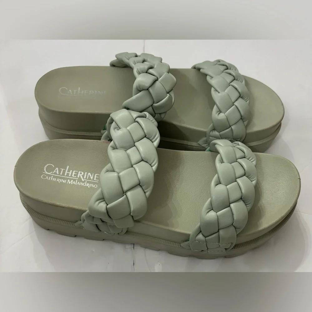 Catherine Malandrino Women Double Strap Green Sandals Size 9 Summer Beach Vacay